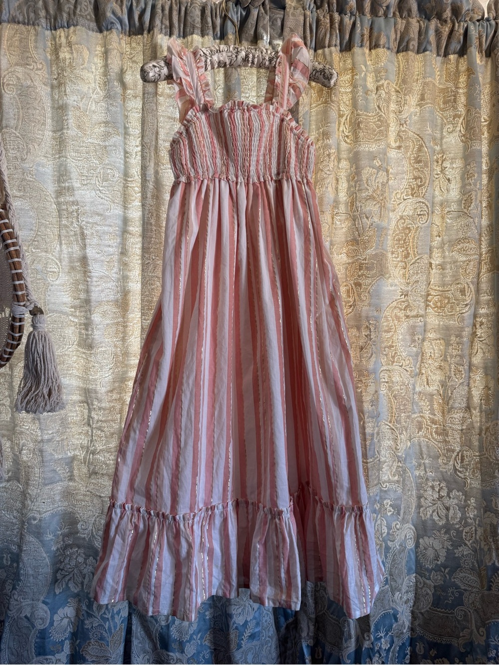 Hauter hippie Girls Pink Striped Sundress with Ruffle Hem